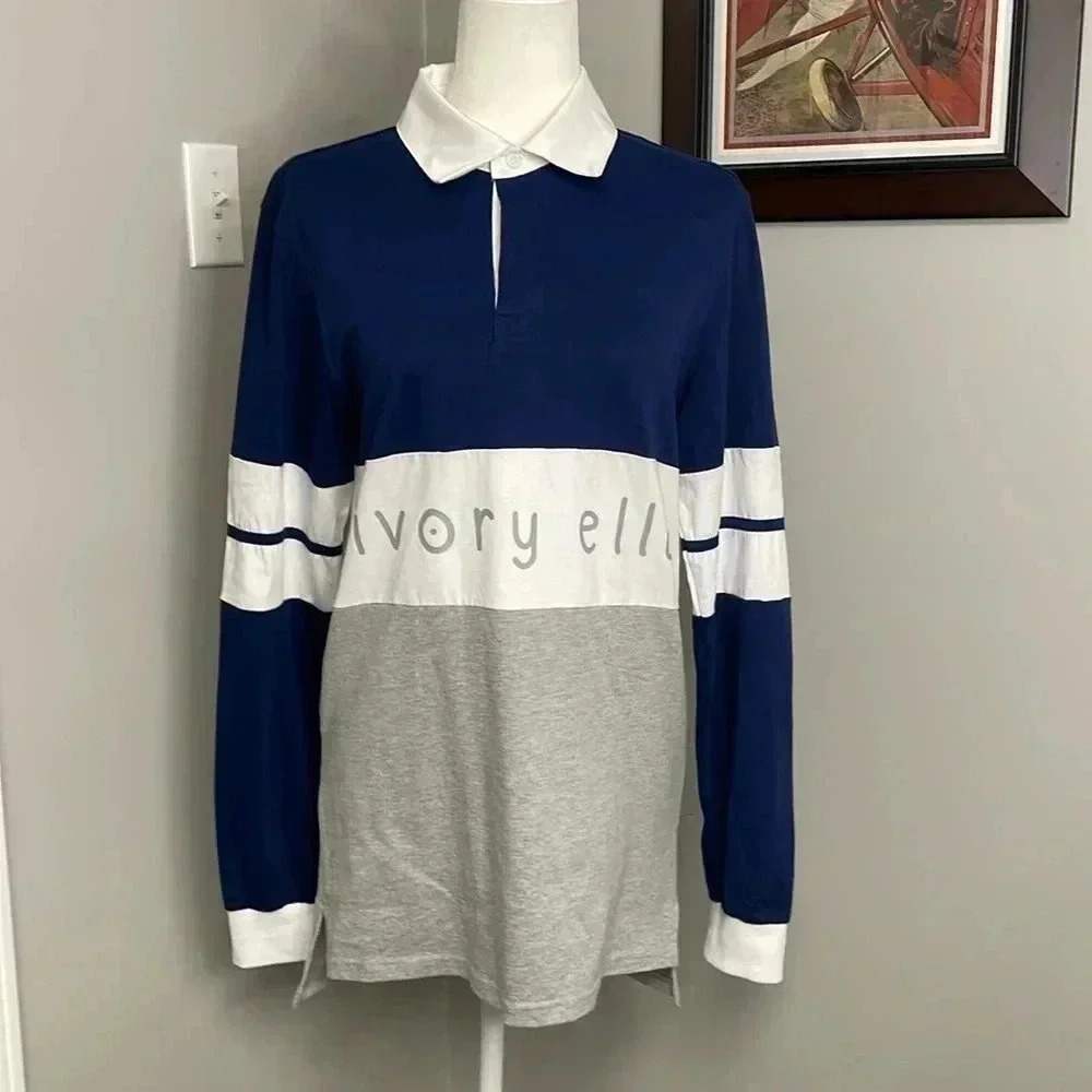 Ivory Ella Women’s Rugby Long Sleeve Polo Navy Large Long Sleeve Collared